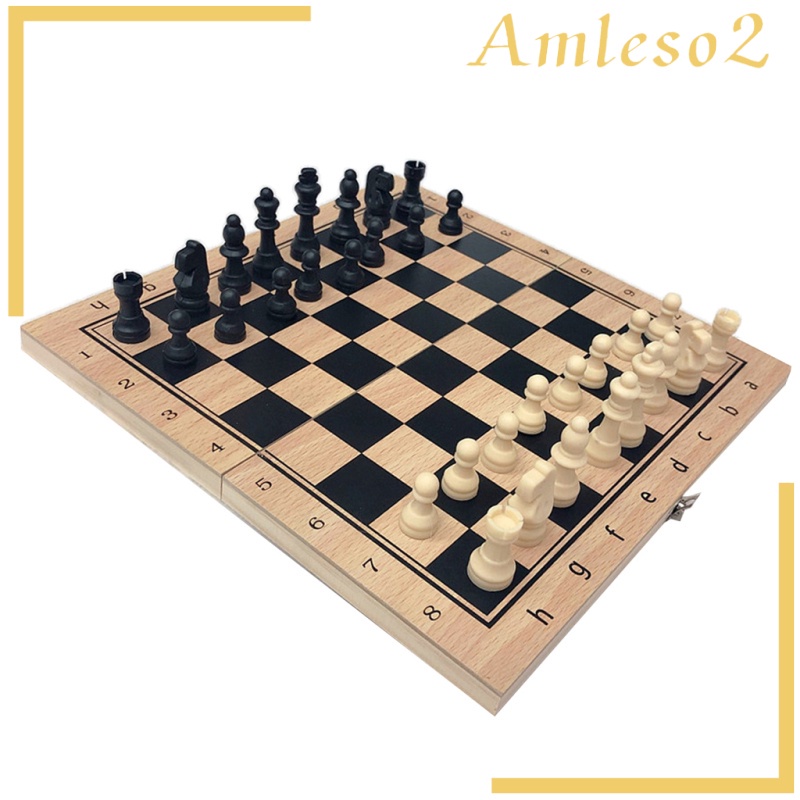 Handmade Wood Folding International Travel Chess Set Board Game Toy 24x24cm