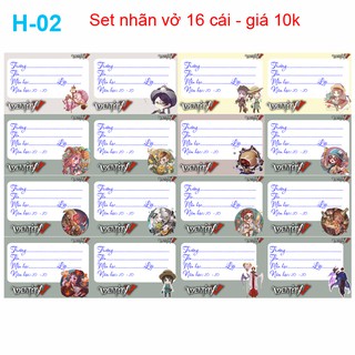 Nhãn vở anime Identity V (1 set 16 nhãn vở )