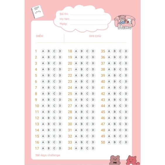 Set 10 phiếu làm đề trắc nghiệm thi THPT quốc gia, ôn luyện thi khổ A5
