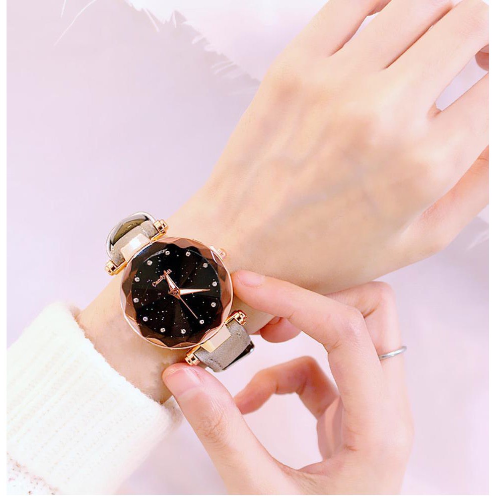 [Cực Đẹp] Đồng Hồ Nữ Dây Da Candy Cat Mặt Kim Tuyến 3D Ngọc Nhân Tạo Cực Hot Dhd183 - Hazo