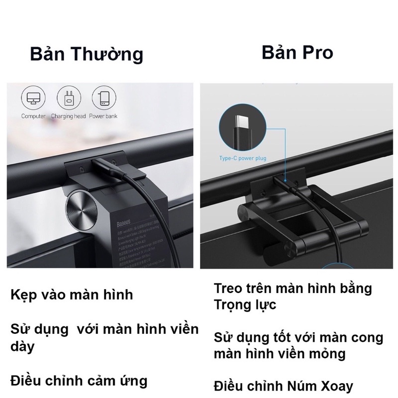 Đèn bàn treo màn hình máy tính Baseus 3 chế độ sáng,tăng giảm cường độ ánh sáng chống mỏi mắt và bảo vệ mắt