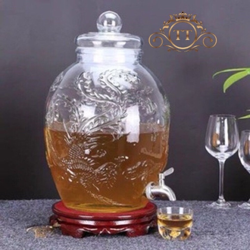Bình ngâm rượu thuỷ tinh 6 lít Rồng Phụng Có van &amp; không van