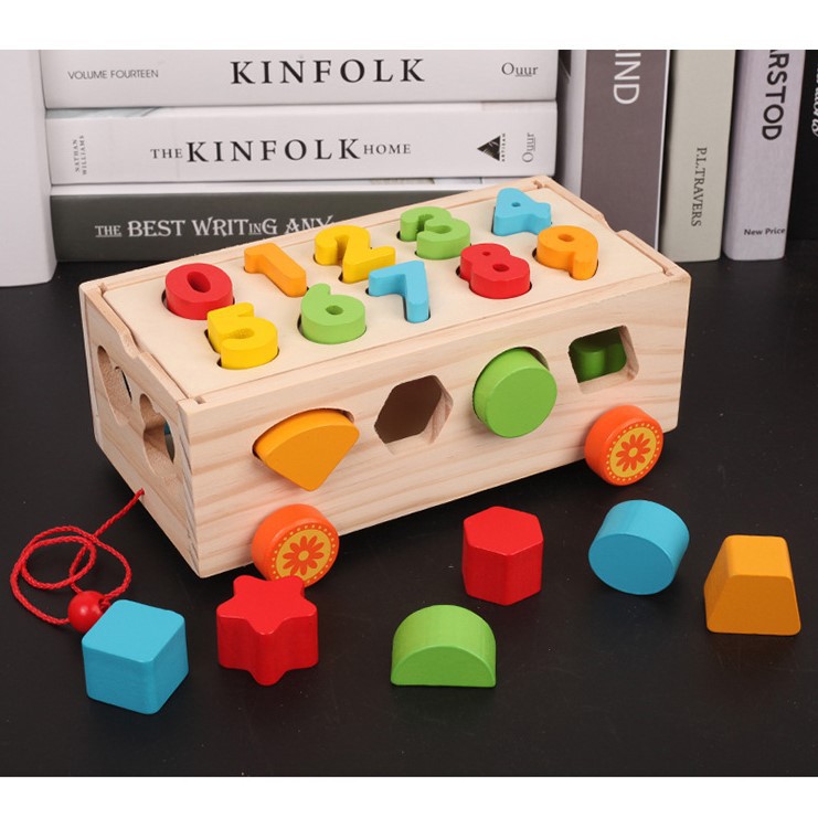Xe Kéo Thả Hình Khối  [HCM-GIÁ SỈ]   Đồ Chơi Gỗ Montessori ,Màu Sắc Đẹp,Luyện Kỹ Năng Tay và Học Màu Sắc,Hình Khối