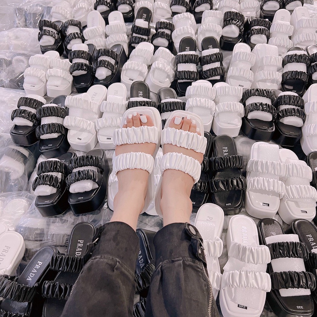 Dép đế xuồng nữ 2 quai ngang nhún bèo siêu xinh đế 3p NHUN2Q