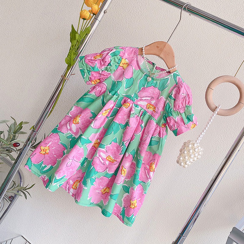 Đầm Công Chúa Tay Ngắn In Hoa Se7en Cho Bé Gái