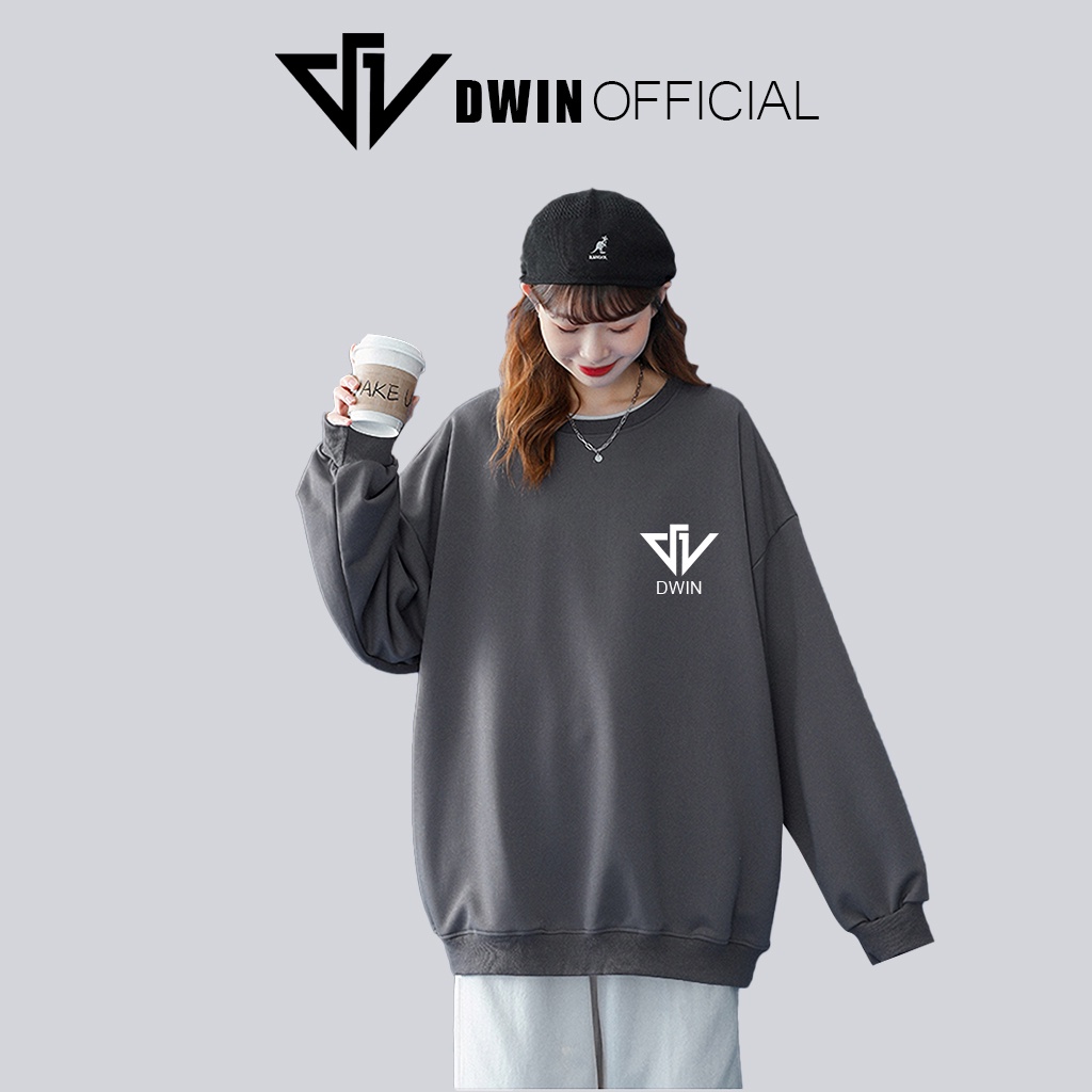 Áo sweater in logo nỉ unisex DWIN basic nam nữ form rộng oversize local brand SP00085