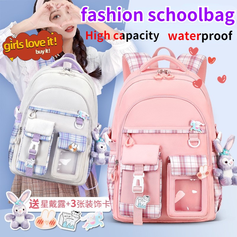 Ba Lô Đi Học Đa Năng Chống Thấm Nước Màu Hồng Dễ Thương Xinh Xắn Cho Bé Gái