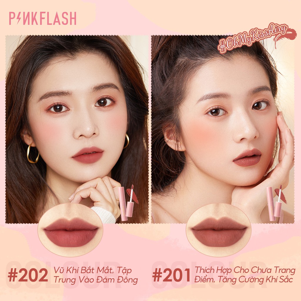 Bộ 4 son môi mờ PINKFLASH dạng lỏng chống thấm nước với hiệu ứng kép nhẹ cho môi và má
