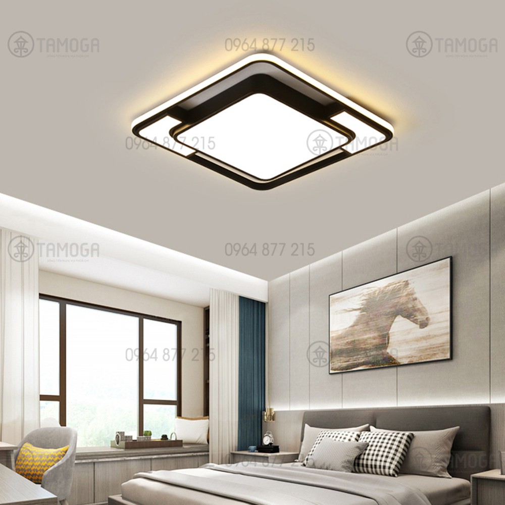 Đèn mâm ốp trần hình vuông, đèn trang trí phòng khách 3 chế độ ánh sáng OT 1020 + Tặng kèm khiển