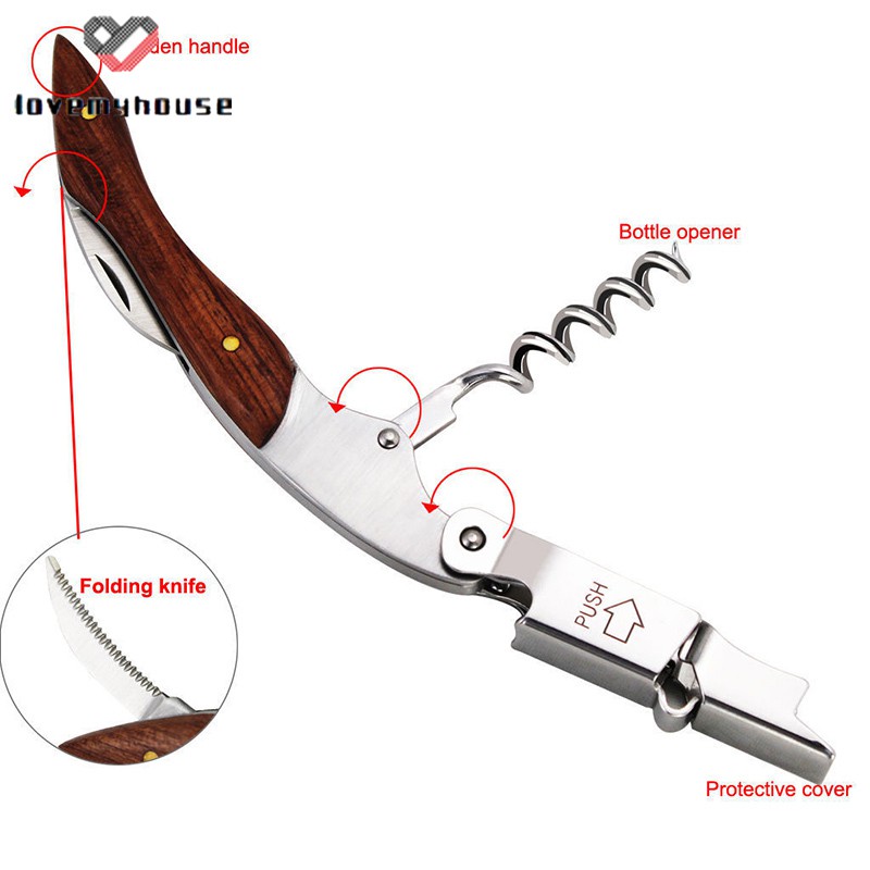 ☁ி☁ Multifunction Corkscrew Wine Bottle Opener Stainless Steel Rosewood Cutter