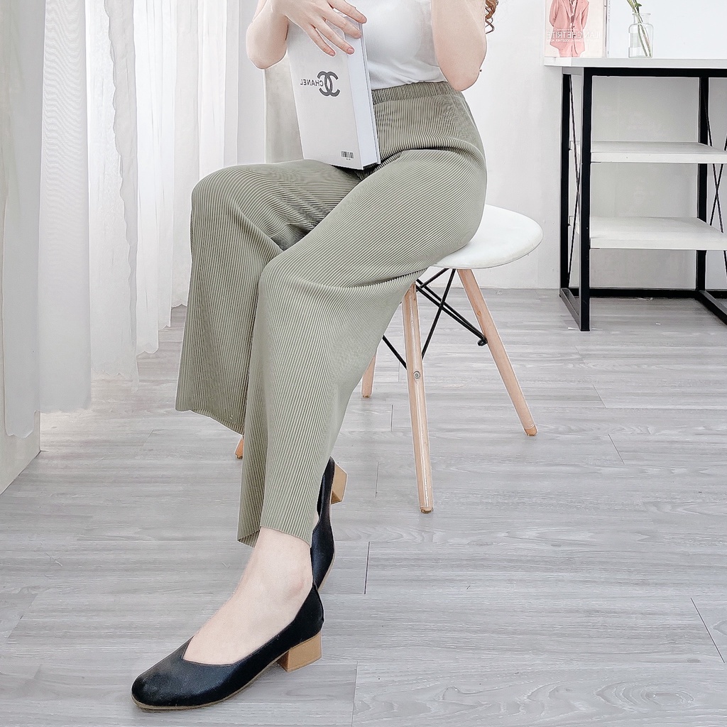 Quần Culottes Ống Rộng Chất Liệu Thun Tăm Lưng Cao Cạp Chun Freesize CHIBEST YQB210