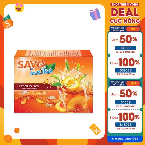 Trà Đào Hòa Tan SAVO (Peach Icetea) - Hộp 16 gói X 15g