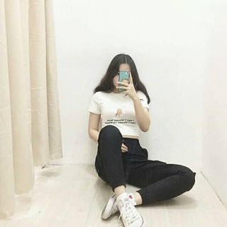 Áo croptop body ôm cổ tròn in Bông Hoa Cúc TTS