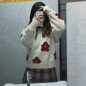 ÁO KHOÁC / SWEATER NỮ TAY DÀI CỔ TRÒN LEN THÊU HOA