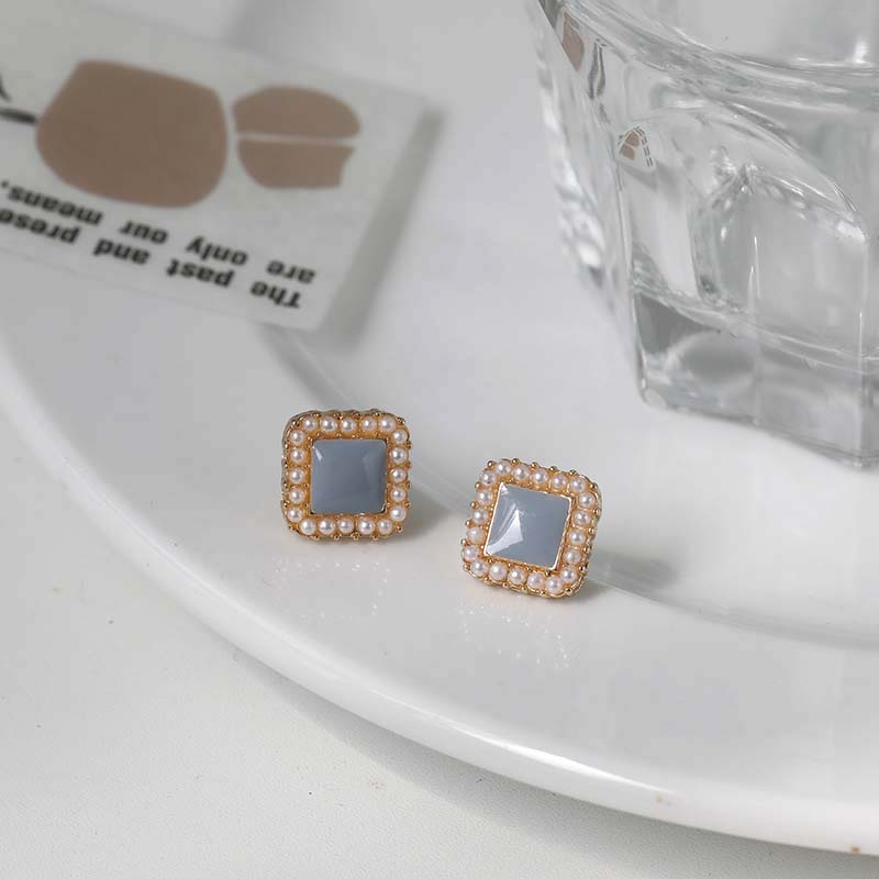 Khuyên tai kẹp không bấm lỗ chốt cố định K122 bằng hợp kim mạ vàng hình vuông dáng ngắn Leous Accessories