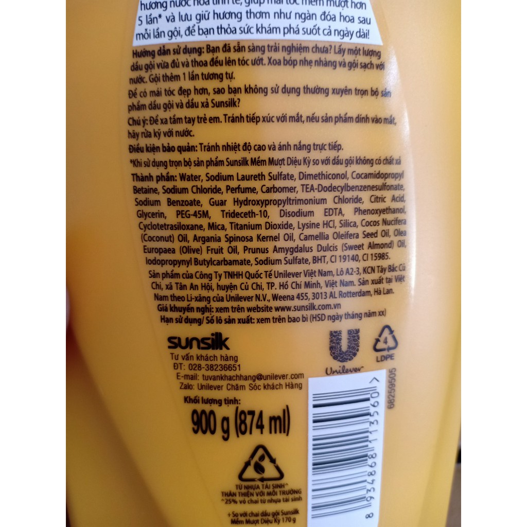 Dầu gội Sunsilk mềm mượt diệu kỳ 900g - giá gốc 160.000