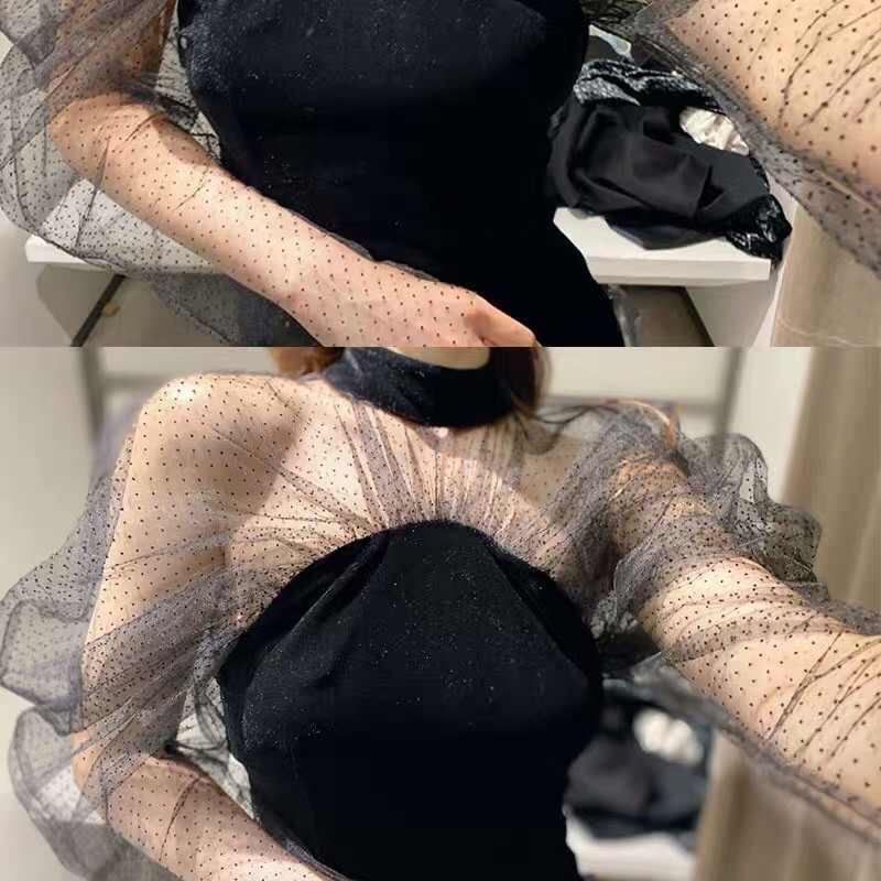 Đầm bod nhung phối tay voan #Zara #235k /size XS<52kg S<58kg