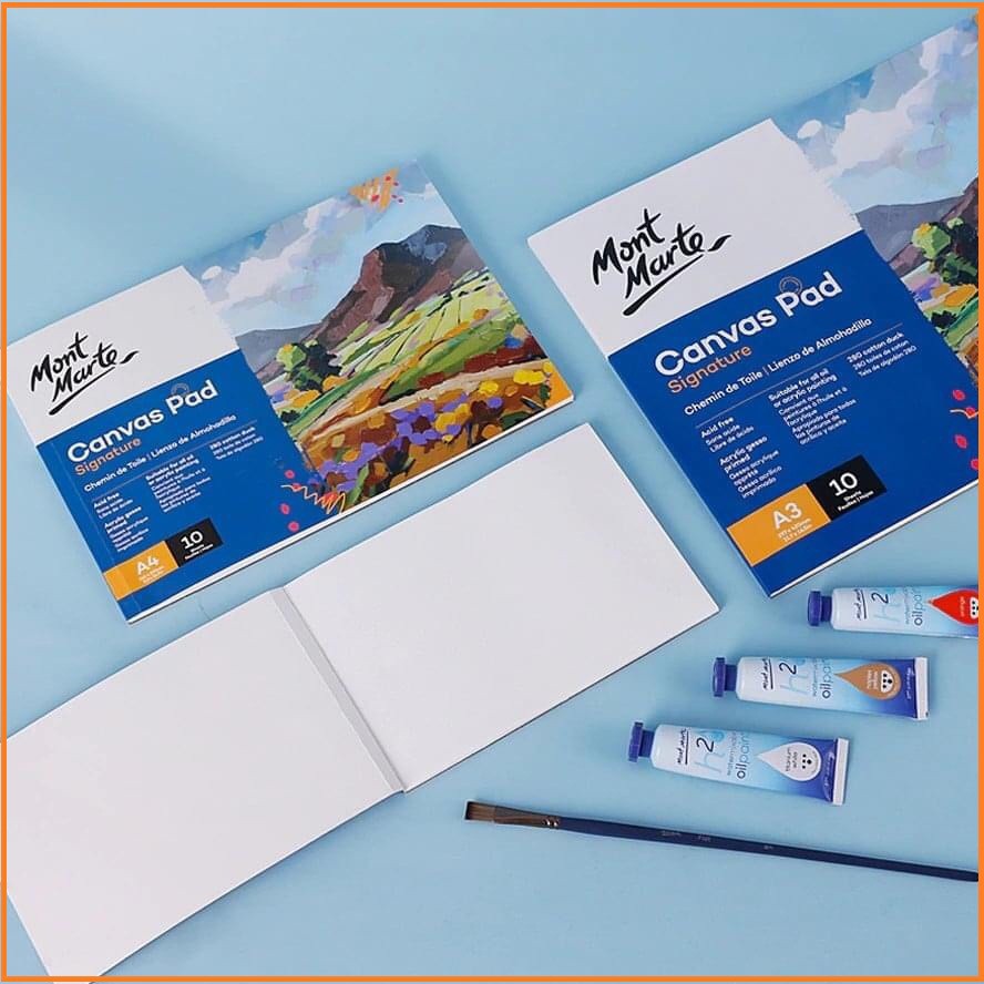 sổ Canvas Vẽ Màu Acrylic, Sơn Dầu, Canvas Pad Mont Marte A3/ A4/ A5 - 10 Tờ Toan, 280Gsm