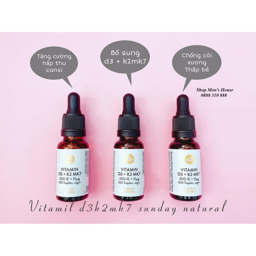 Vitamin D3K2 MK7 Sunday Natural 20ml Đức (DATE MỚI NHẤT)