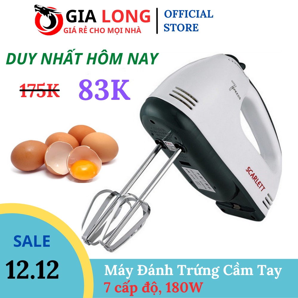 Máy Đánh Trứng Cầm Tay 7 Tốc Độ + Tặng Kèm 4 Đầu Đánh Trứng Cao Cấp, Hoạt Động Êm Ái - Bảo Hành 12 Tháng