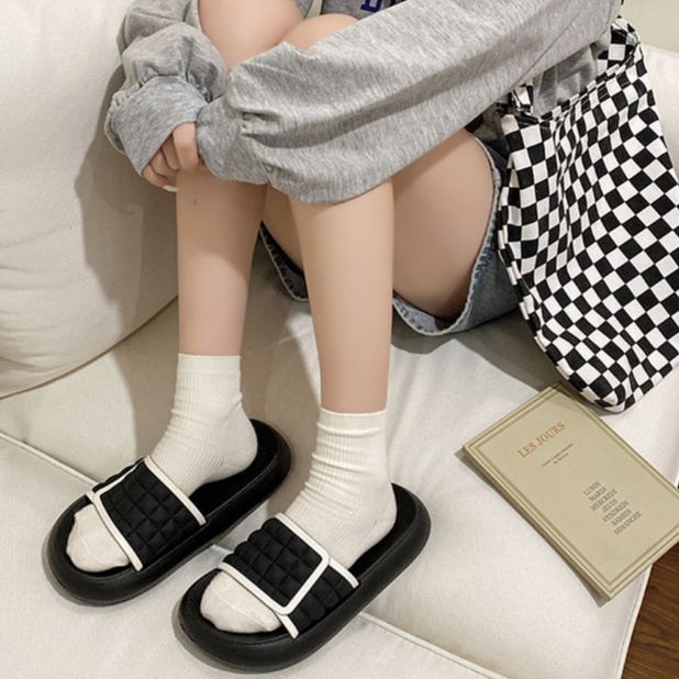 Dép lê quai ngang thời trang Ulzzang Viền kẻ trám đẹp độc đi chơi đi trong nhà giá rẻ cho nam nữ êm chân đế cao