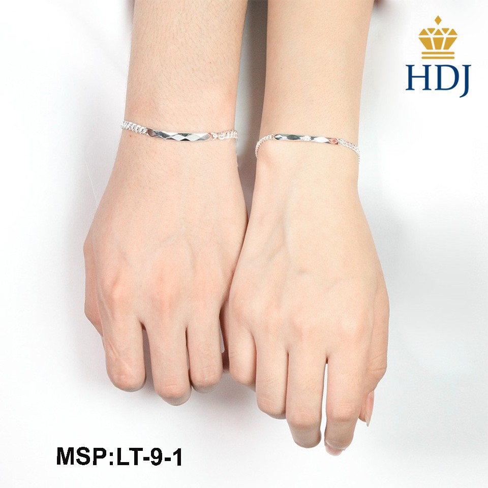 Vòng tay đôi bạc 925, vòng tay cặp bạc kẻ caro khắc tên trang sức cao cấp HDJ mã LT-9-1