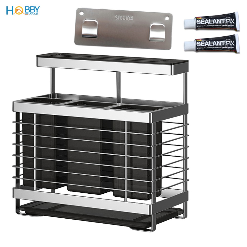 Kệ đựng đũa muỗng dao kéo Inox 304 HOBBY home decor KDMT3 dán tường gạch men kèm keo dán siêu dính
