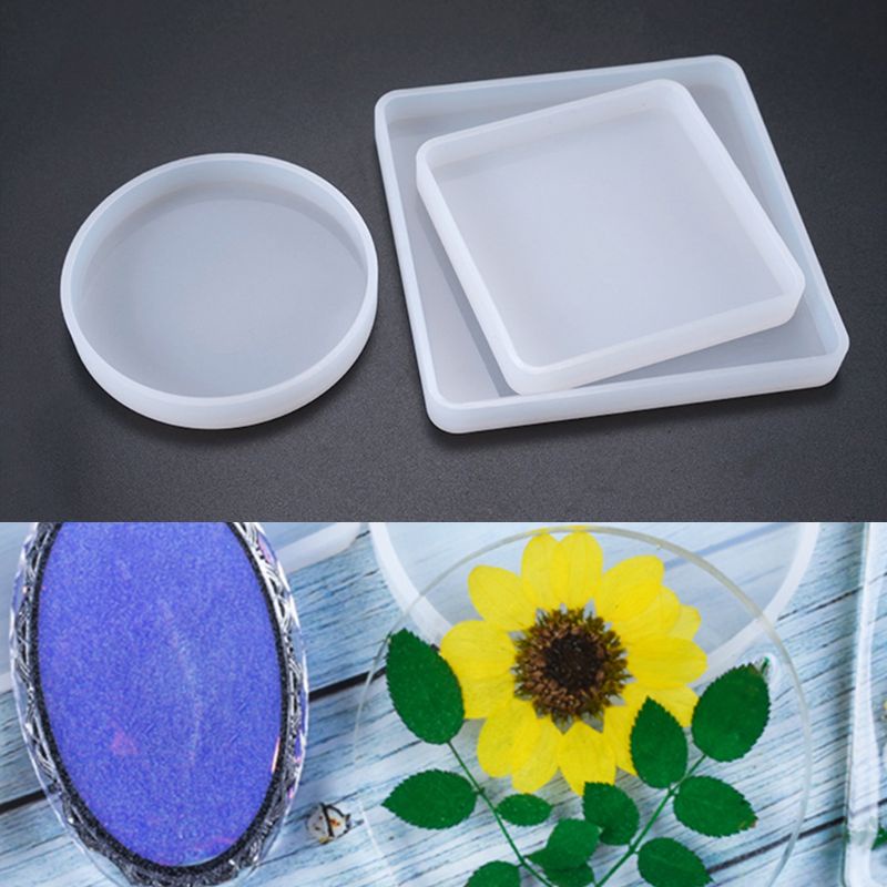 Set 3 khuôn silicone hình vuông/tròn làm đồ thủ công DIY