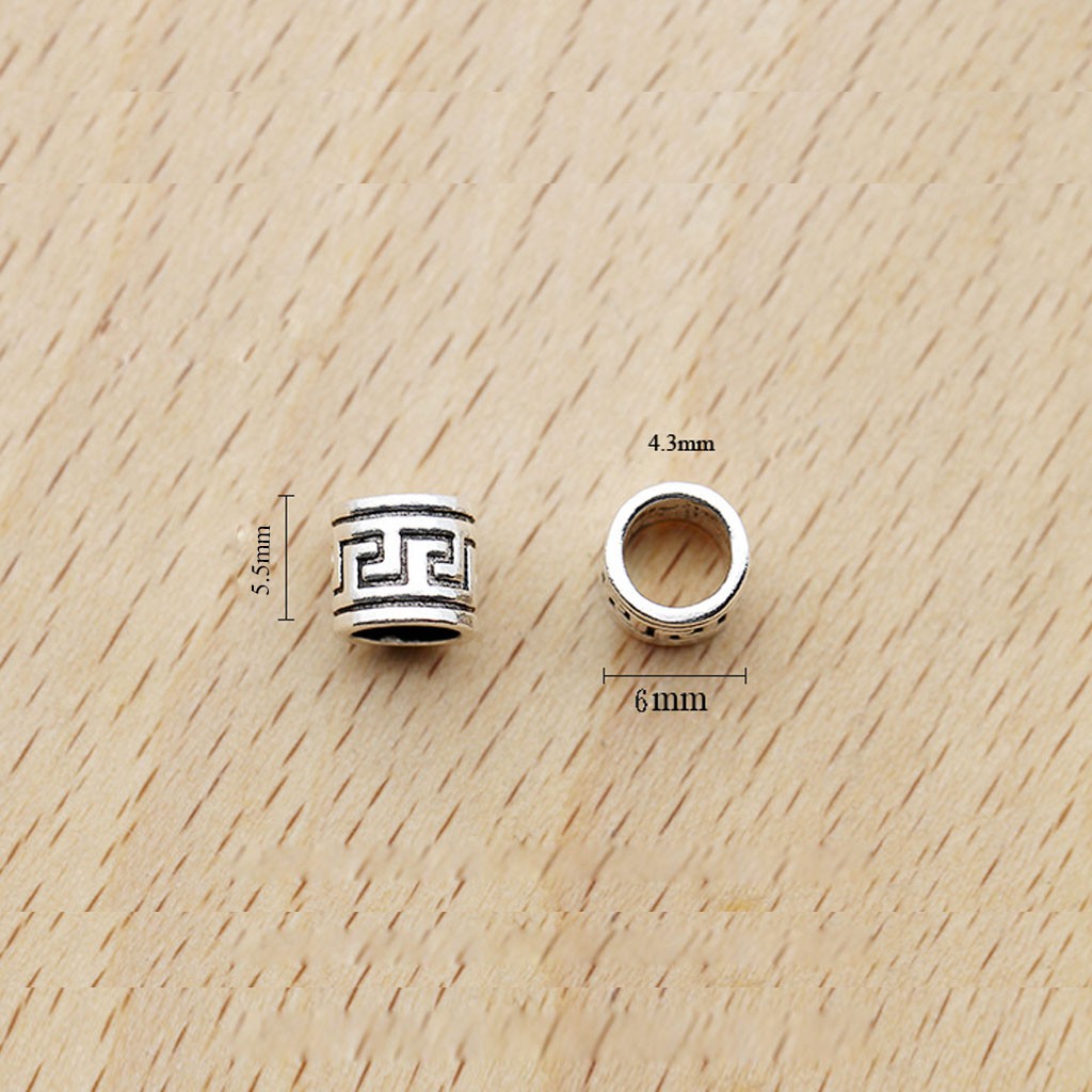 Phụ kiện Charm bạc Hạt hình trụ khắc hoa văn