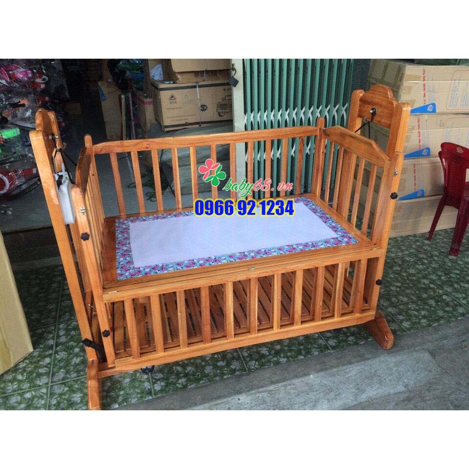 Nôi gỗ ru tự động cao cấp 4 in 1: nôi, giường, cũi, võng - Có cửa mở VieNoi