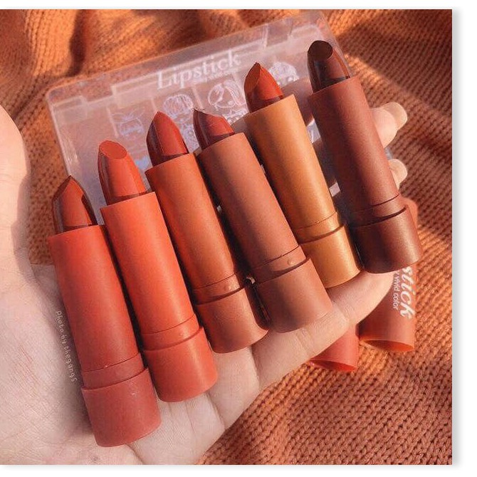 [Mã giảm giá] 🌈🥑🍑 Set 6 Cây Son Sáp Siêu Lì Và Mịn Môi Lipstick  N0.H134 Silky Vivid Color Hengfang Cute Hột Me-W65-D