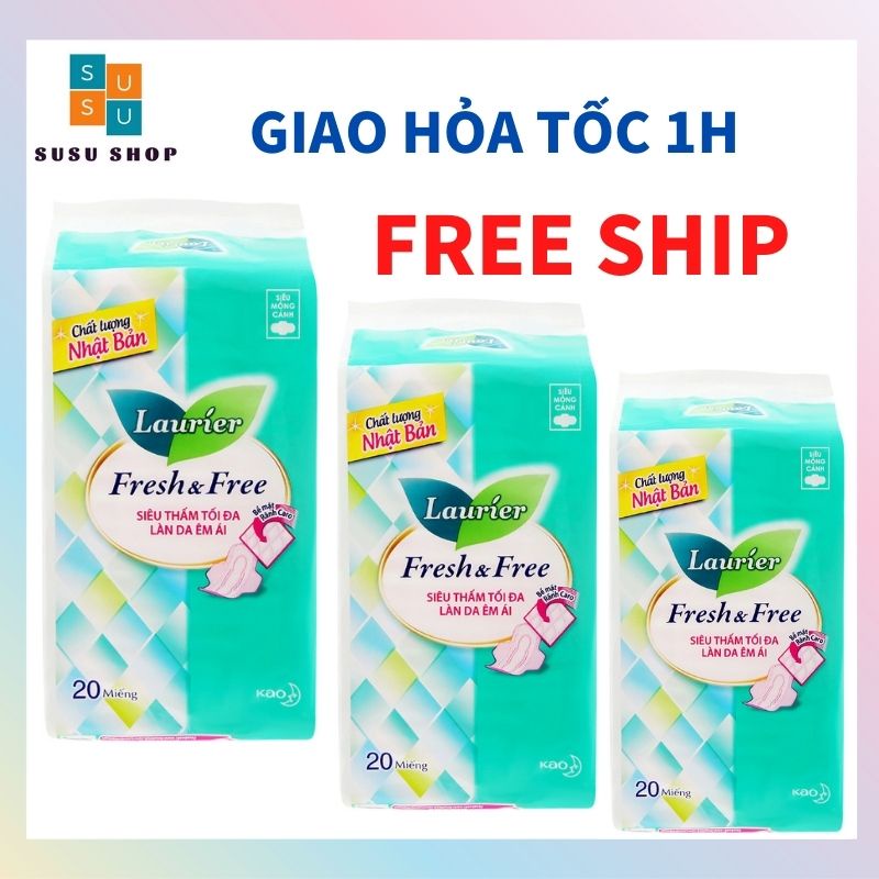 Băng Vệ Sinh Fresh &amp; Free Nhật Bản siêu mỏng cánh 20 miếng 22cm Thấm nhanh gấp 2 lần khô thoáng gấp 5 lần siêu mềm