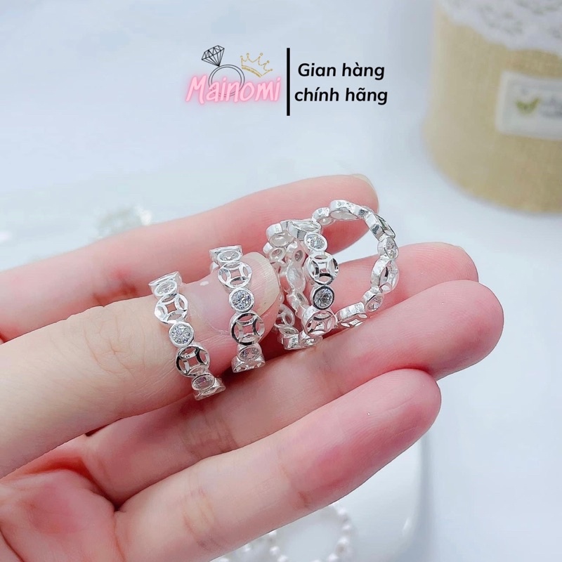 Nhẫn kim tiền full đồng xu MAINOMI mã kèm quà tặng may mắn, dày dặn sang xịn thiết kế bởi Shop Bạc Xinh