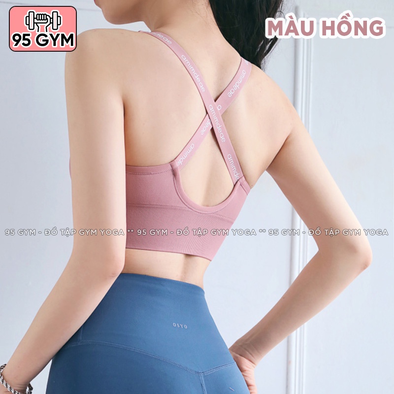 Áo bra tập gym yoga nữ AL11 chất dệt co giãn tốt có khoá kéo trước ngực dây lưng đan chéo nâng đỡ vòng một