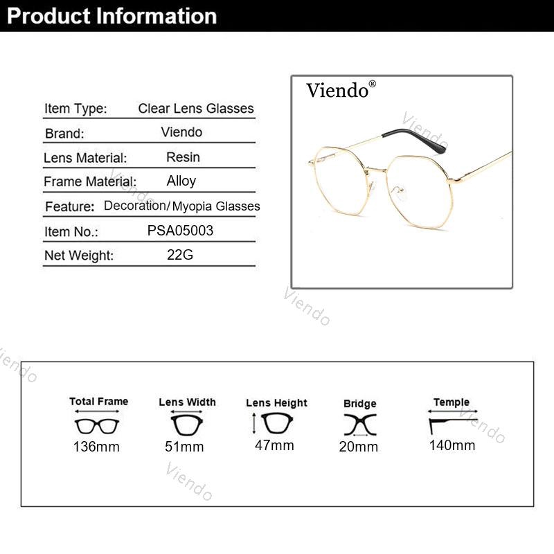 Kính cận VIENDO đa giác thời trang Hàn Quốc có độ-1.0~-4.0 cho nam nữ