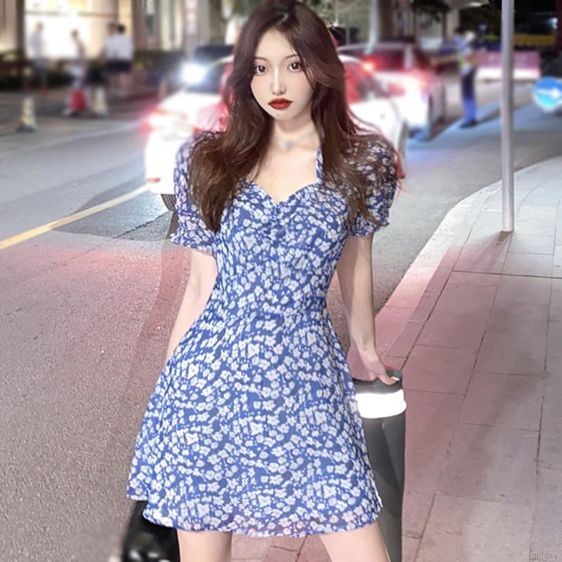 Đầm Hoa Ngắn Tay Phong Cách Hàn Quốc Thanh Lịch Dành Cho Nữ
