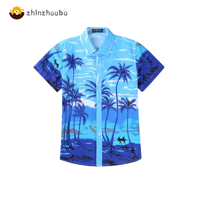 Áo sơ mi đi biển Cây dừa Hawaii nam và nữ giản dị cặp đôi hợp thời trang áo sơ mi mùa xuân và mùa hè