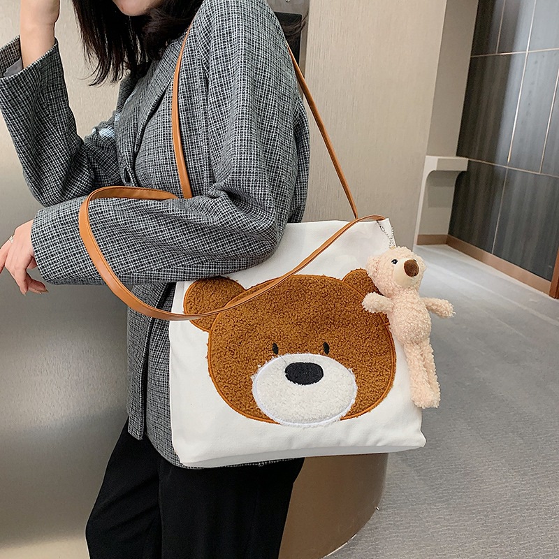 【Xịn Xò] Túi Vải Canvas Giá Rẻ Thời Trang Đeo Vai Đựng Đồ Hình Con Gấu