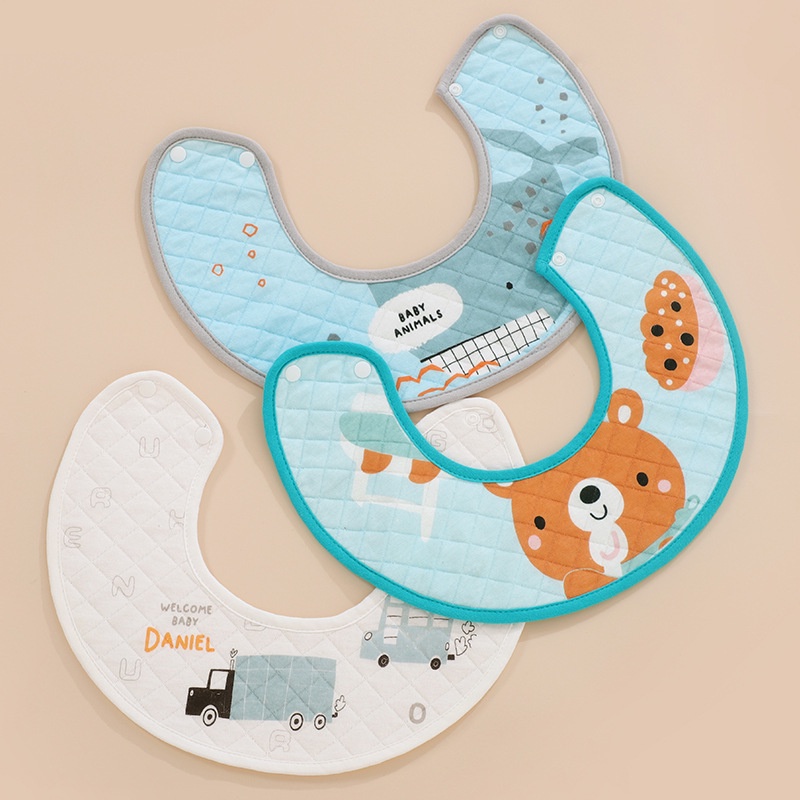 Yếm tròn xoay 360 cho bé chất cotton mềm mịn có lớp chống thấm và cúc bấm chắc chắn - Y8