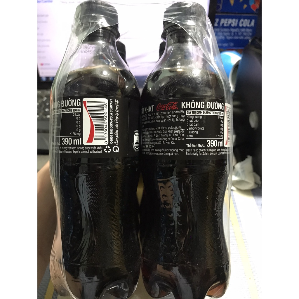 LỐC 6 CHAI COCACOLA ZERO 390ml ( KHÔNG ĐƯỜNG)