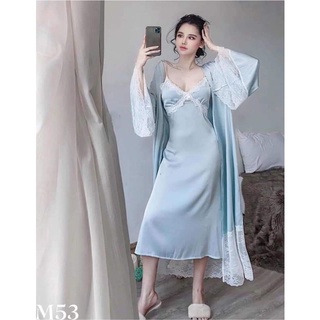  Set Áo Choàng + Váy Ngủ Lụa Dáng Dài Qua Gối Đủ Màu Đủ Kích Thước - HANTU SLEEPWEAR 