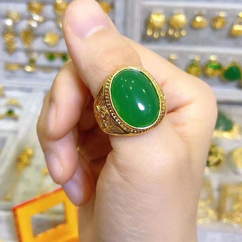 Nhẫn Titan Mạ Vàng 18k Khảm Đá Ruby / Lục Bảo / Đá Đen Với 3 Màu Sang Trọng Sành Điệu