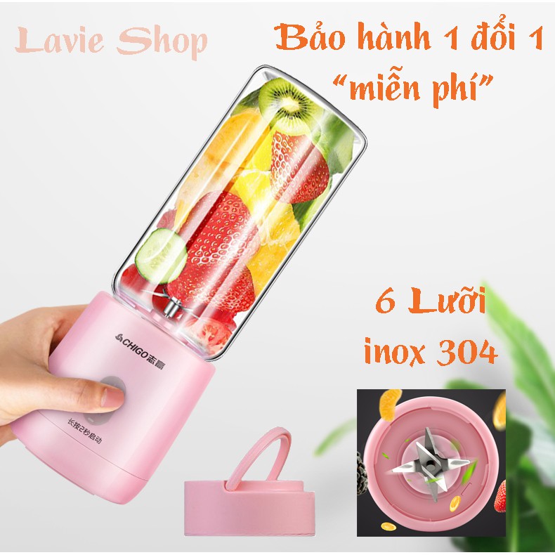 [ 6 Lưỡi Inox ] Máy Xay Sinh Tố Cầm Tay Mini CHIGO Công Suất Lớn Có Sạc Pin Bảo Hành 1 Đổi 1 VT161