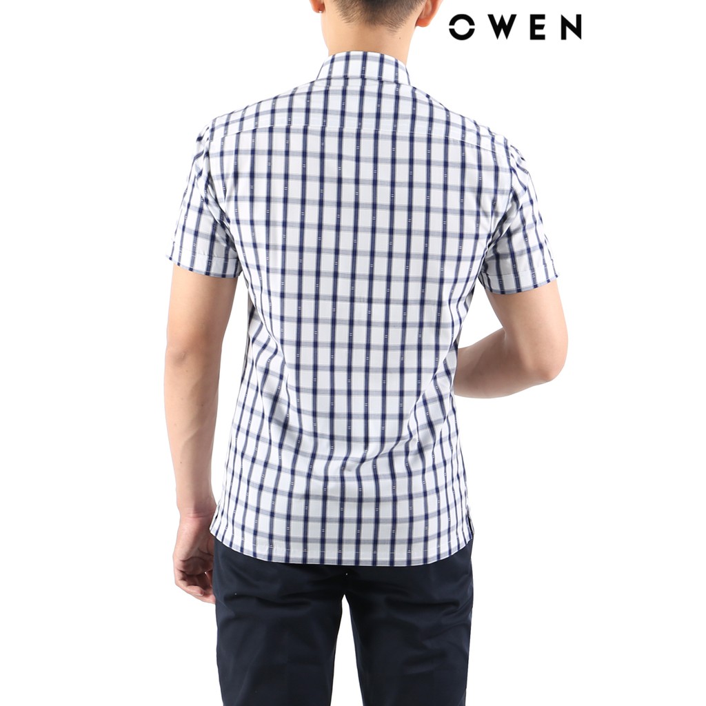 Áo sơ mi ngắn tay Owen Bamboo Bodyfit màu trắng phối caro - BA22633NT | BigBuy360 - bigbuy360.vn