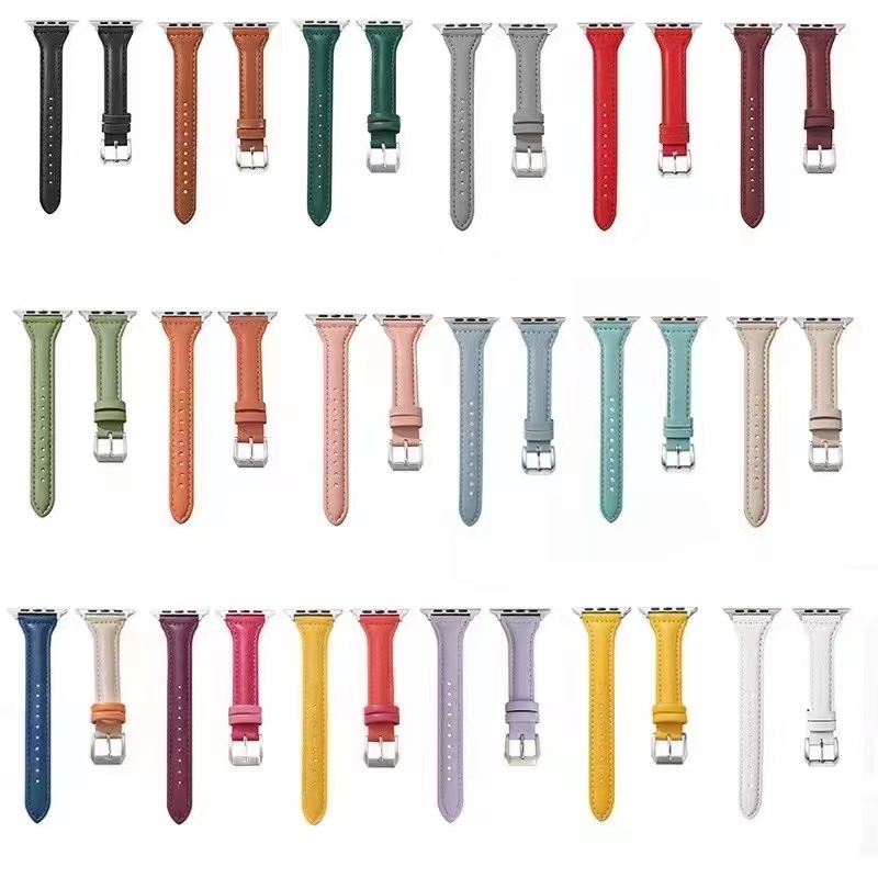 Dây Đeo Bằng Da Mỏng Màu Kẹo Cho Đồng Hồ Thông Minh Apple Watch Series 7 6 SE 5 4 3 2 1 41mm 45mm 40mm 44mm 42mm 38mm