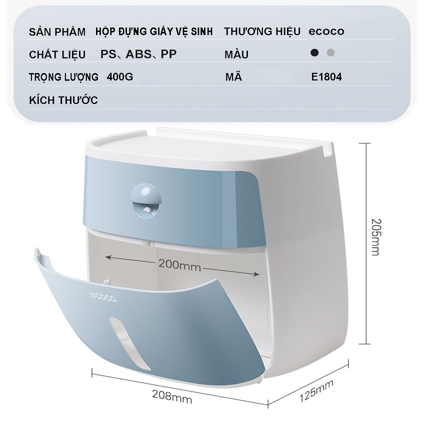 Hộp Đựng Giấy Vệ Sinh Phụ Kiện Nhà Tăms, Nhà Vệ Sinh Cao Cấp Ecoco E1804