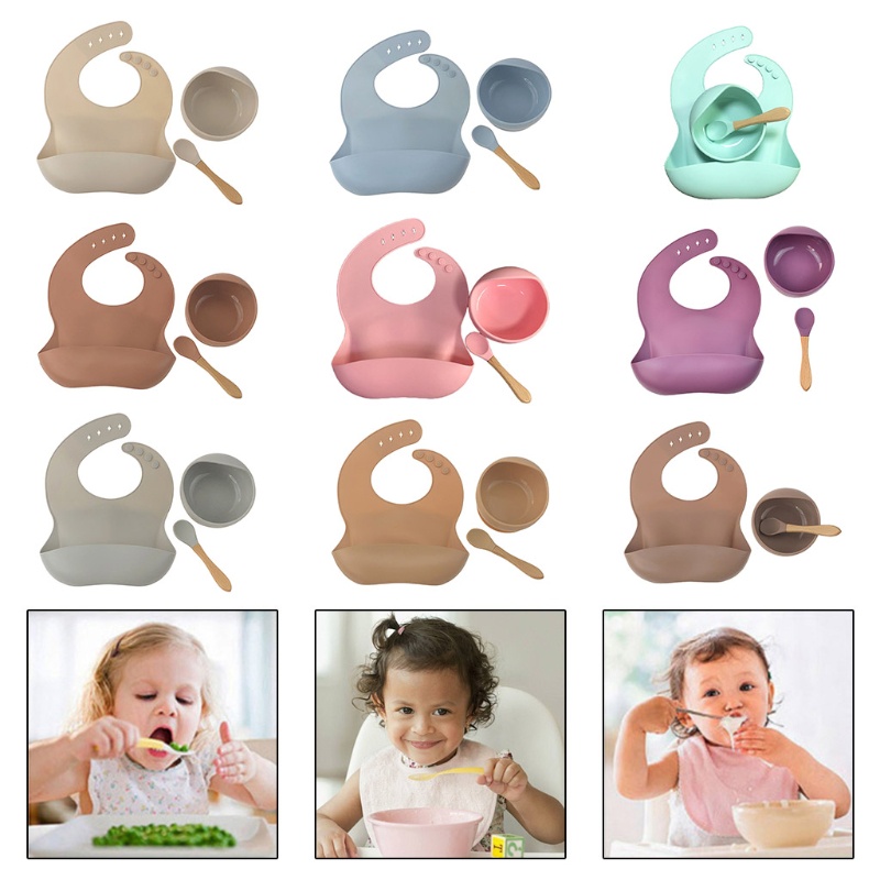 Bộ 3 Dụng Cụ Ăn Bằng Silicone Chống Trượt Chống Thấm Nước Cho Bé