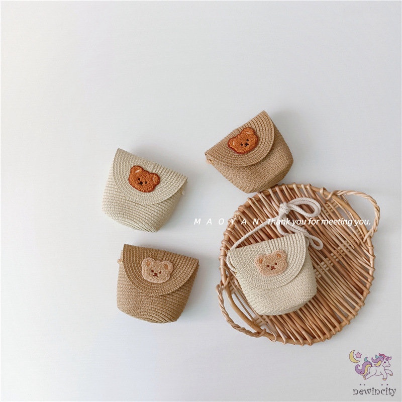 Túi Đeo Vai Nắp Lật In Hình Gấu Hoạt Hình Phong Cách Hàn Quốc Thời Trang Mùa Hè Dành Cho Bé Trai Và Bé Gái