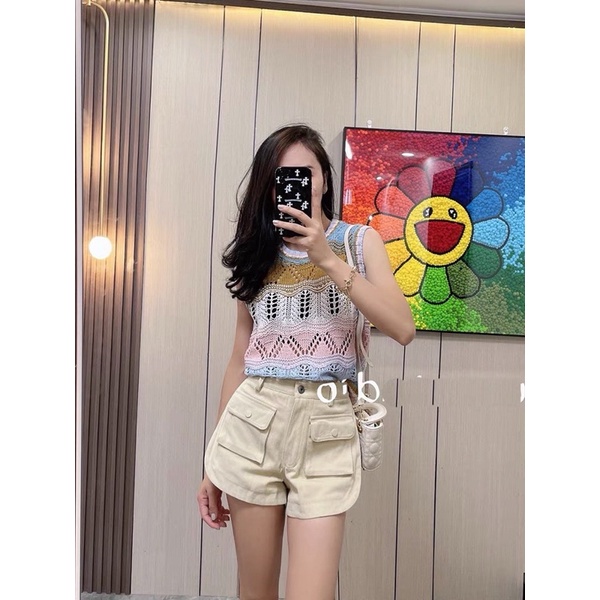 Áo len sát nách tone hồng nâu phối màu cực yêu luôn