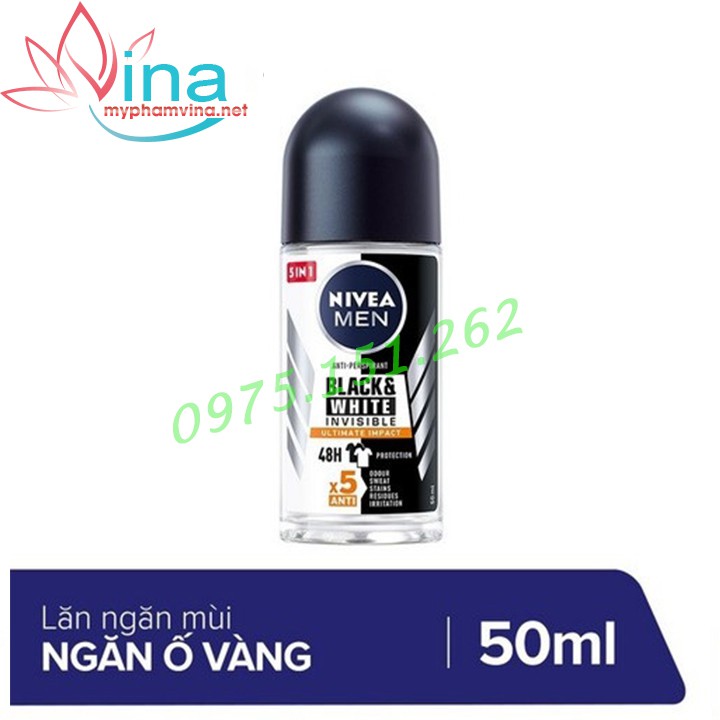 Lăn khử mùi ngăn ngừa ố vàng Nivea Men Invisible For Black and White 50ml